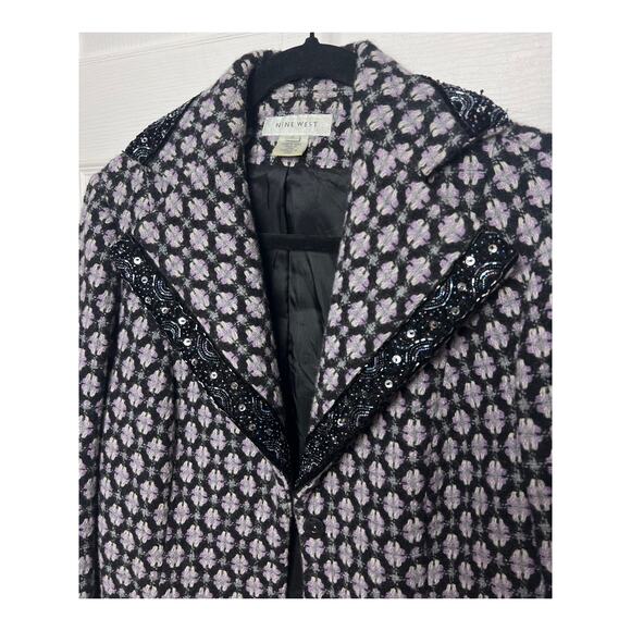 Nine West Women's Wool Blend Lined Coat Sequined Beaded Collar Lapel Size M - Picture 5 of 11